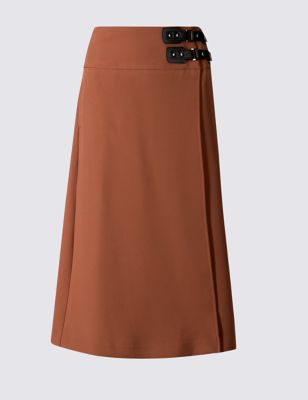 Pleated Kilt A-Line Midi Skirt